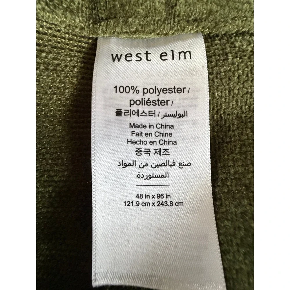 West Elm Worn Velvet Curtain Panels 48x96 Tarragon Green Set of Two